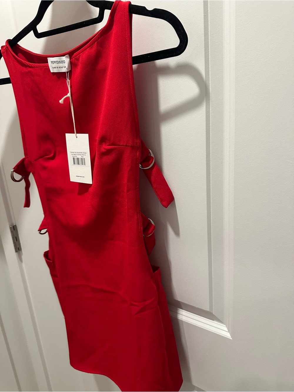Peppermayo Bold Red Cutout Mini Dress with Buckle Detail - Picture 3 of 4